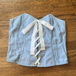 Victoria's Secret Blue Corset Top with White Lace-Up